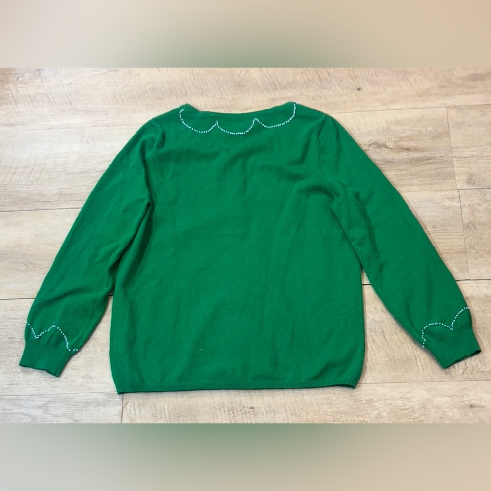 Anthropologie HWR Women’s Kelly Green Gingham Buttons Cashmere Blend Cardigan L - Picture 6 of 6